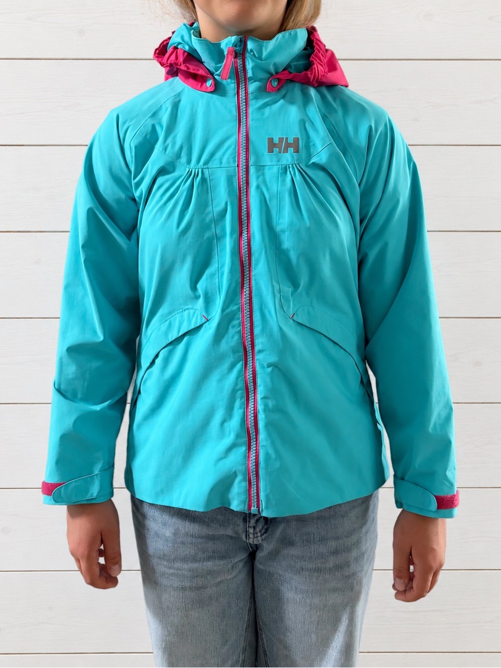 Helly Hansen Turquoise Girls Hooded Rain Jacket Wind Breaker Size 10